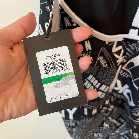 Nwt DKNY BLACK WHITE Graphic Magazine T-Back One-Piece Swimsuit - Picture 6 of 7